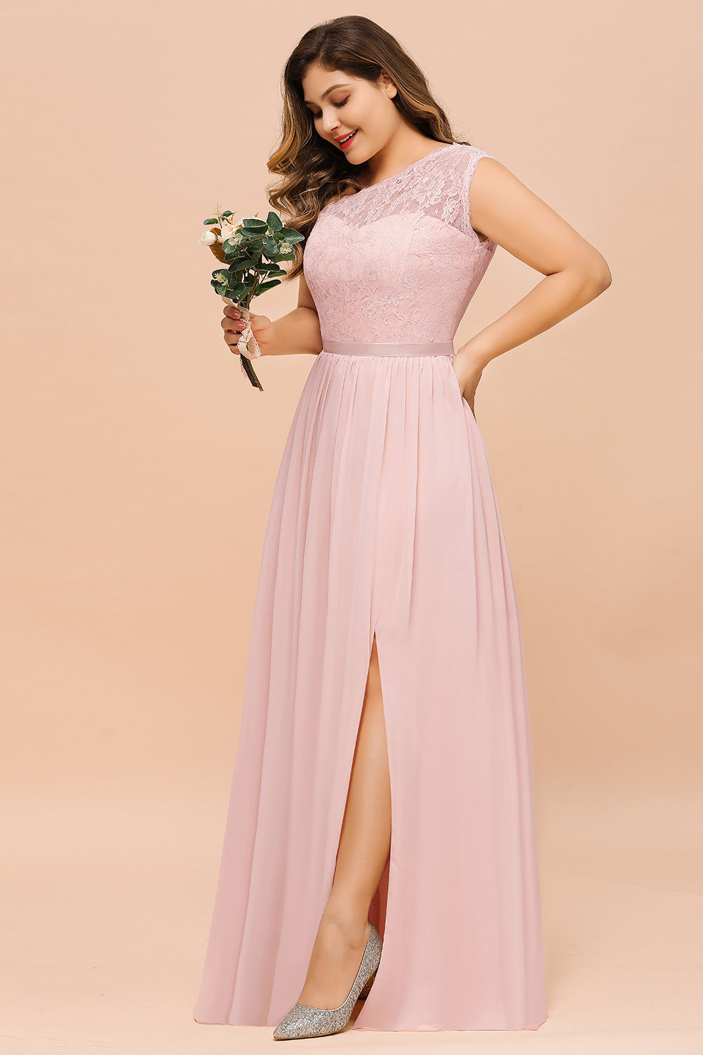 Chic One-Shoulder Pink Lace Bridesmaid Dresses with Slit 27dress Chic One-Shoulder Pink Lace Bridesmaid Dresses with Slit 27dress