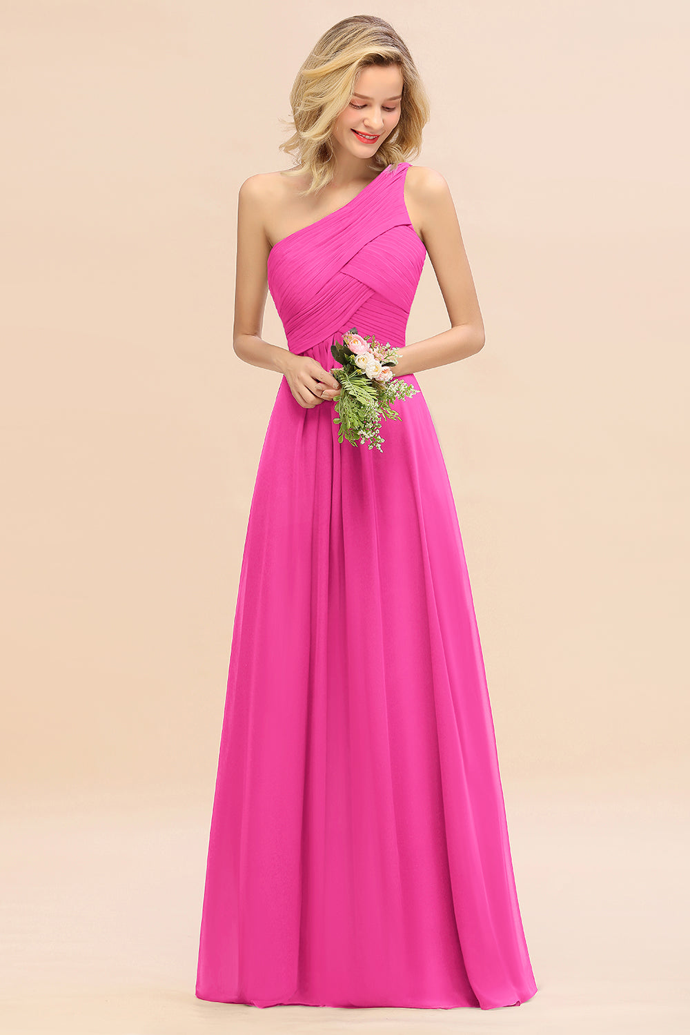 Chic One Shoulder Ruffle Grape Chiffon Bridesmaid Dresses Online-27dress