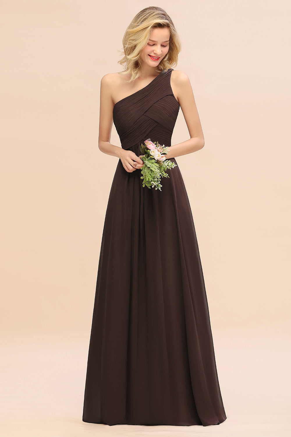 Chic One Shoulder Ruffle Grape Chiffon Bridesmaid Dresses Online-27dress