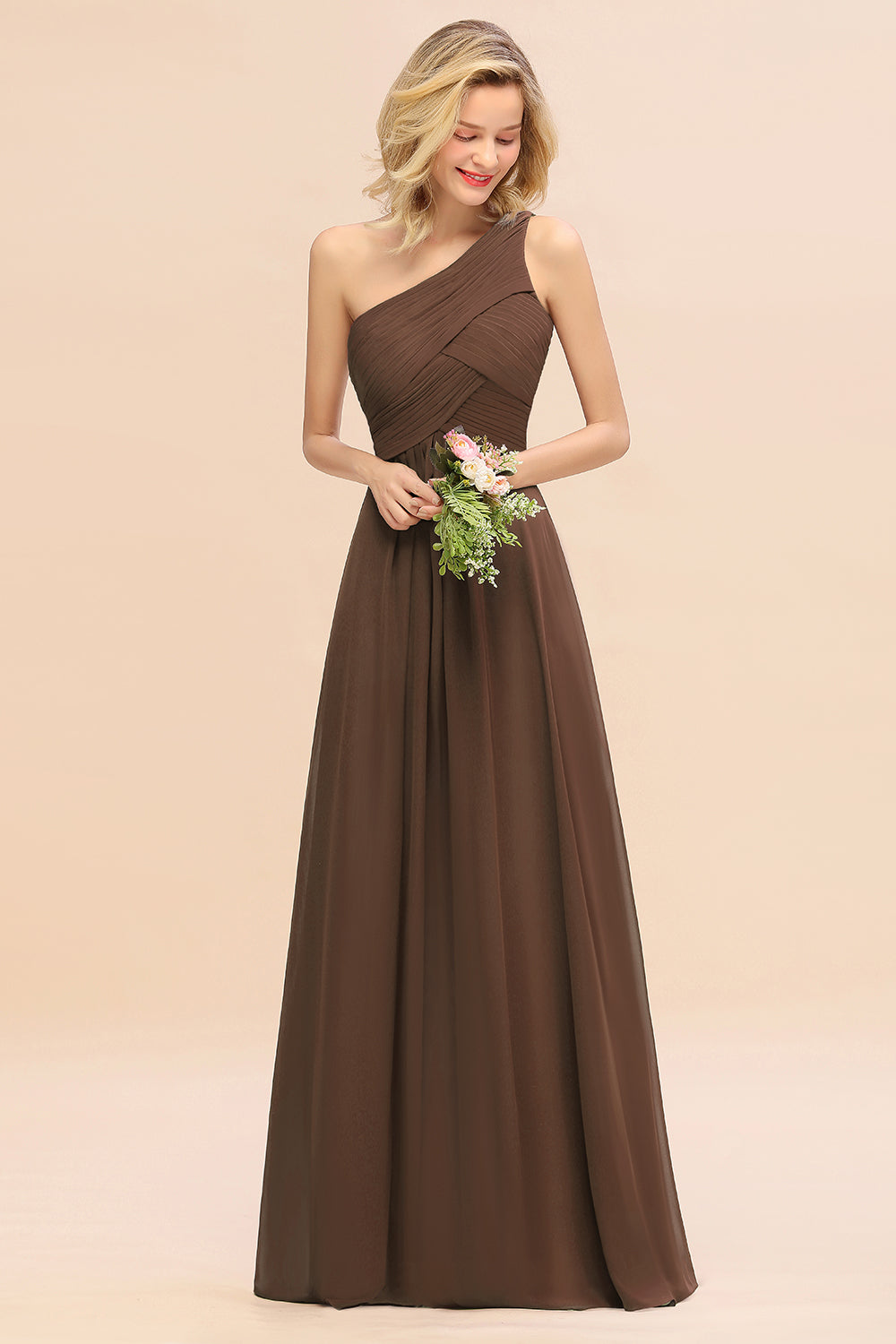 Chic One Shoulder Ruffle Grape Chiffon Bridesmaid Dresses Online-27dress