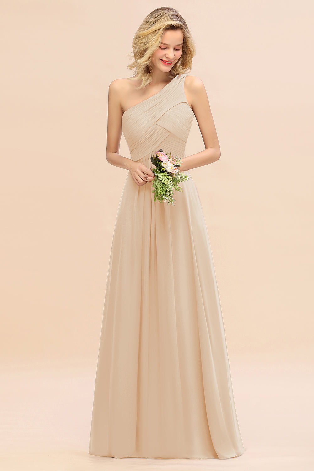 Chic One Shoulder Ruffle Grape Chiffon Bridesmaid Dresses Online-27dress
