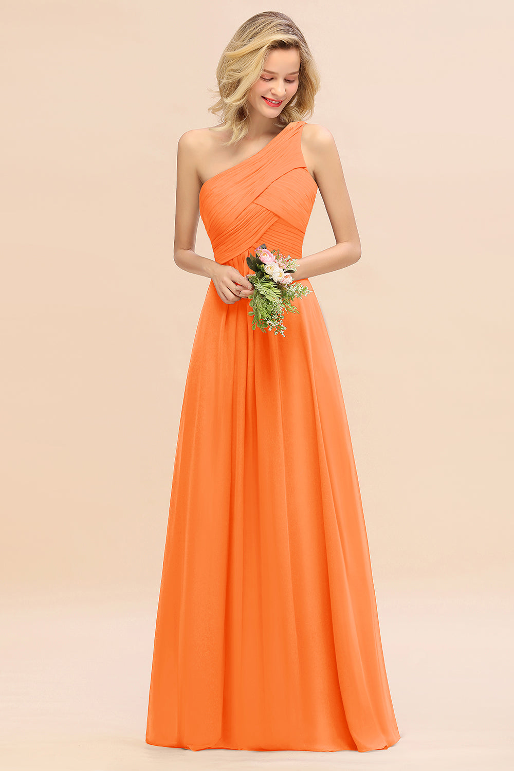 Chic One Shoulder Ruffle Grape Chiffon Bridesmaid Dresses Online-27dress