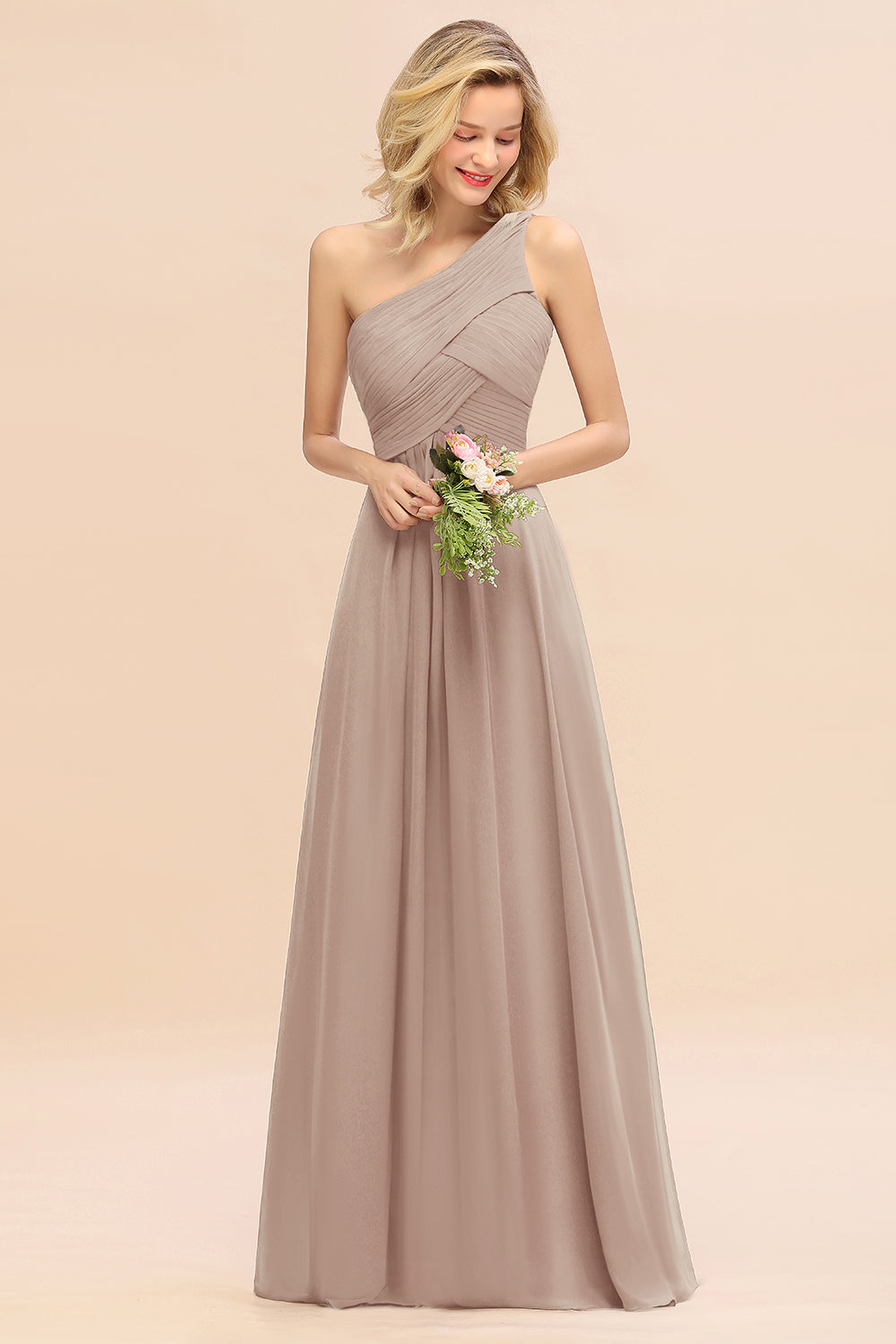 Chic One Shoulder Ruffle Grape Chiffon Bridesmaid Dresses Online-27dress