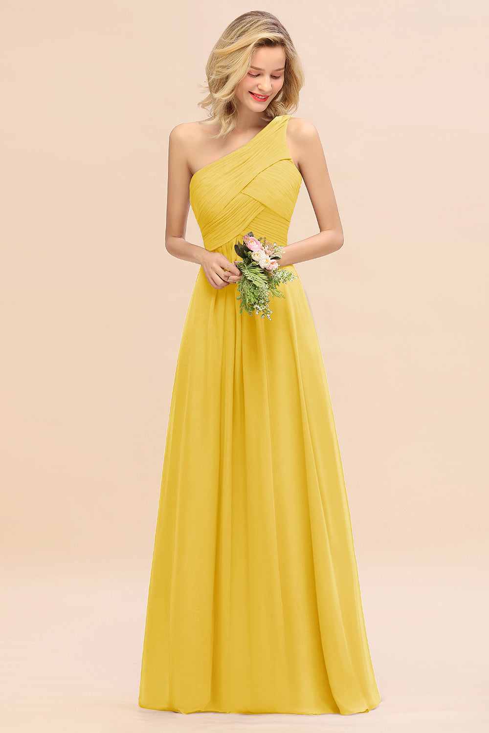 Chic One Shoulder Ruffle Grape Chiffon Bridesmaid Dresses Online-27dress