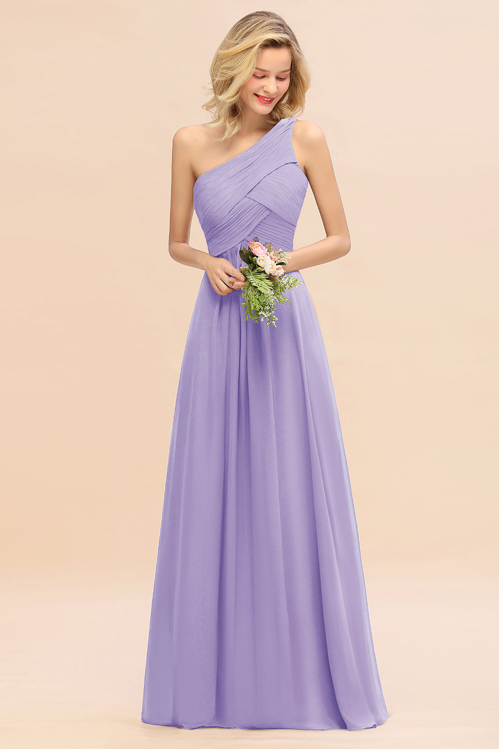 Chic One Shoulder Ruffle Grape Chiffon Bridesmaid Dresses Online-27dress