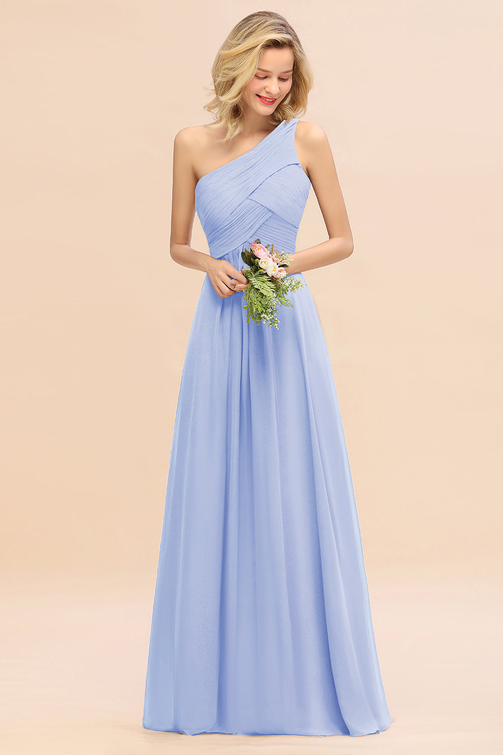 Chic One Shoulder Ruffle Grape Chiffon Bridesmaid Dresses Online-27dress