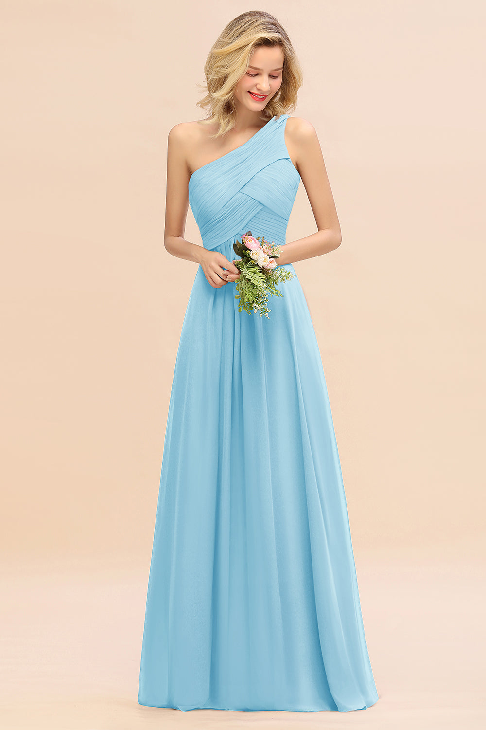 Chic One Shoulder Ruffle Grape Chiffon Bridesmaid Dresses Online-27dress