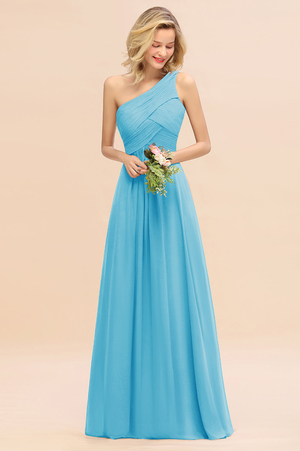 Chic One Shoulder Ruffle Grape Chiffon Bridesmaid Dresses Online-27dress