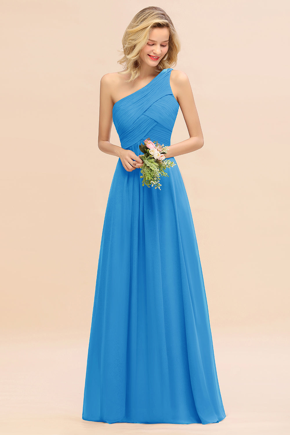 Chic One Shoulder Ruffle Grape Chiffon Bridesmaid Dresses Online-27dress