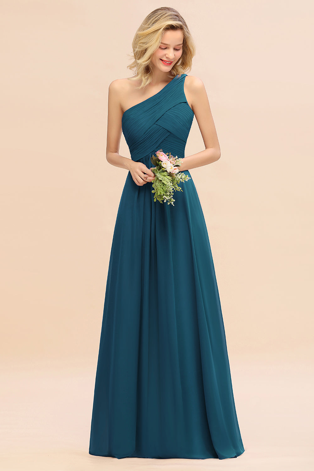 Chic One Shoulder Ruffle Grape Chiffon Bridesmaid Dresses Online-27dress