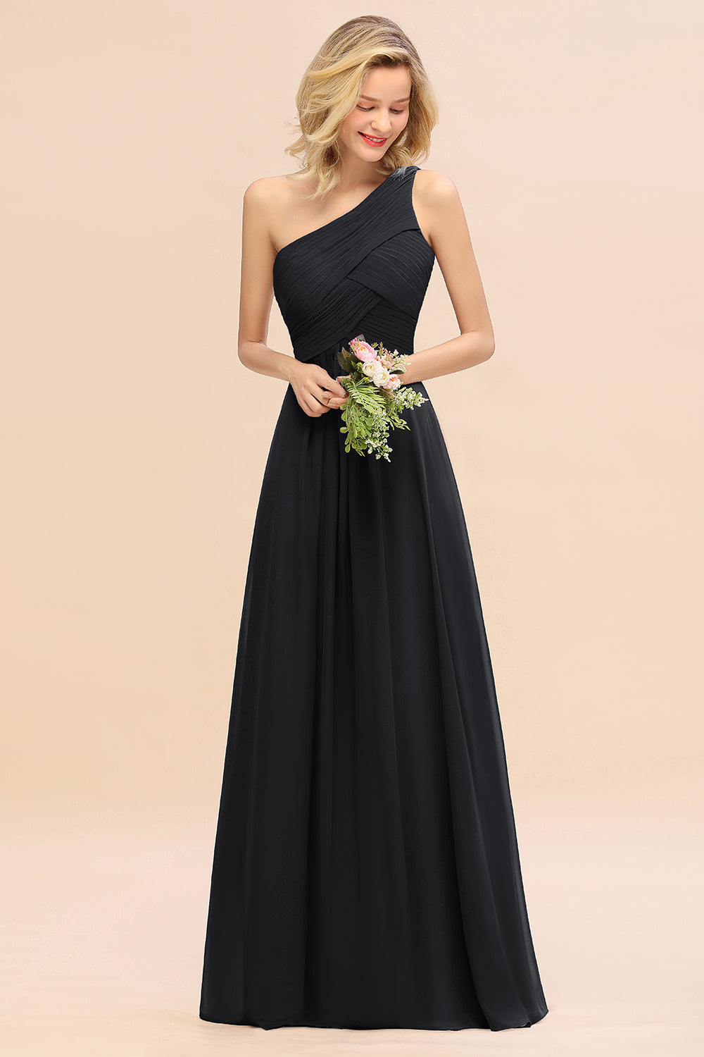 Chic One Shoulder Ruffle Grape Chiffon Bridesmaid Dresses Online-27dress