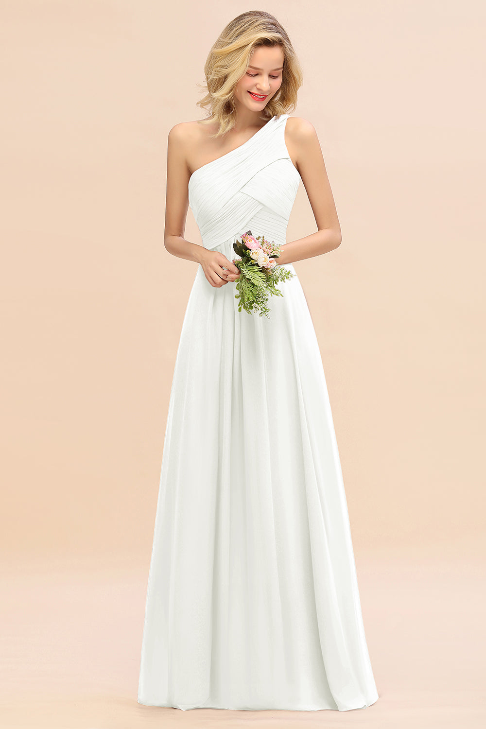 Chic One Shoulder Ruffle Grape Chiffon Bridesmaid Dresses Online-27dress