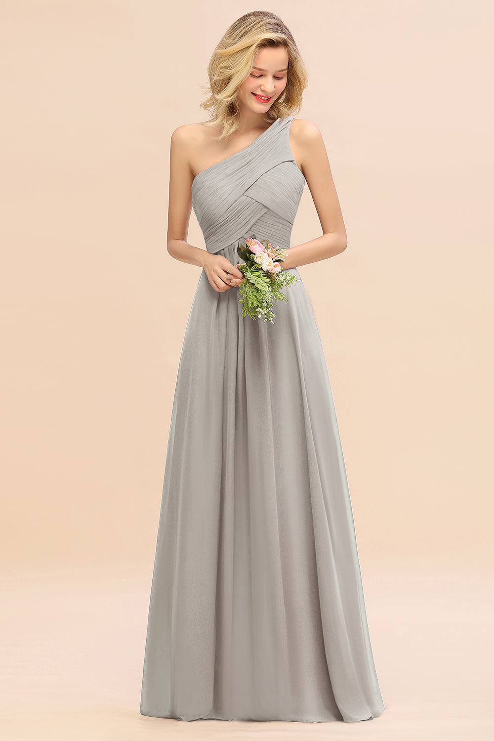 Chic One Shoulder Ruffle Grape Chiffon Bridesmaid Dresses Online-27dress