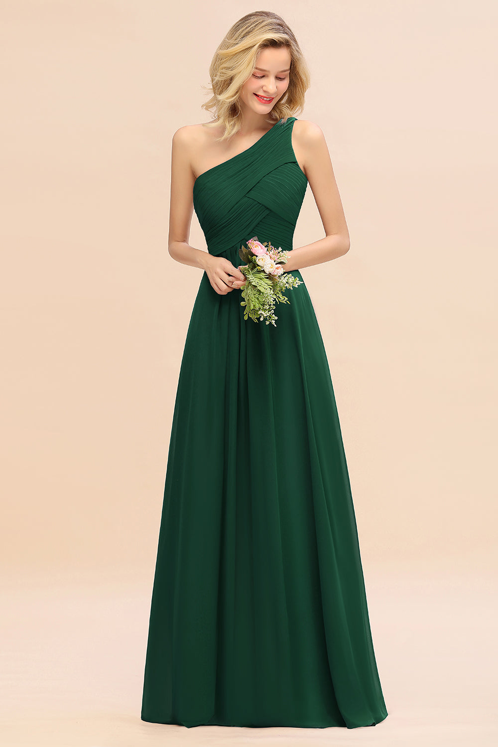 Chic One Shoulder Ruffle Grape Chiffon Bridesmaid Dresses Online-27dress