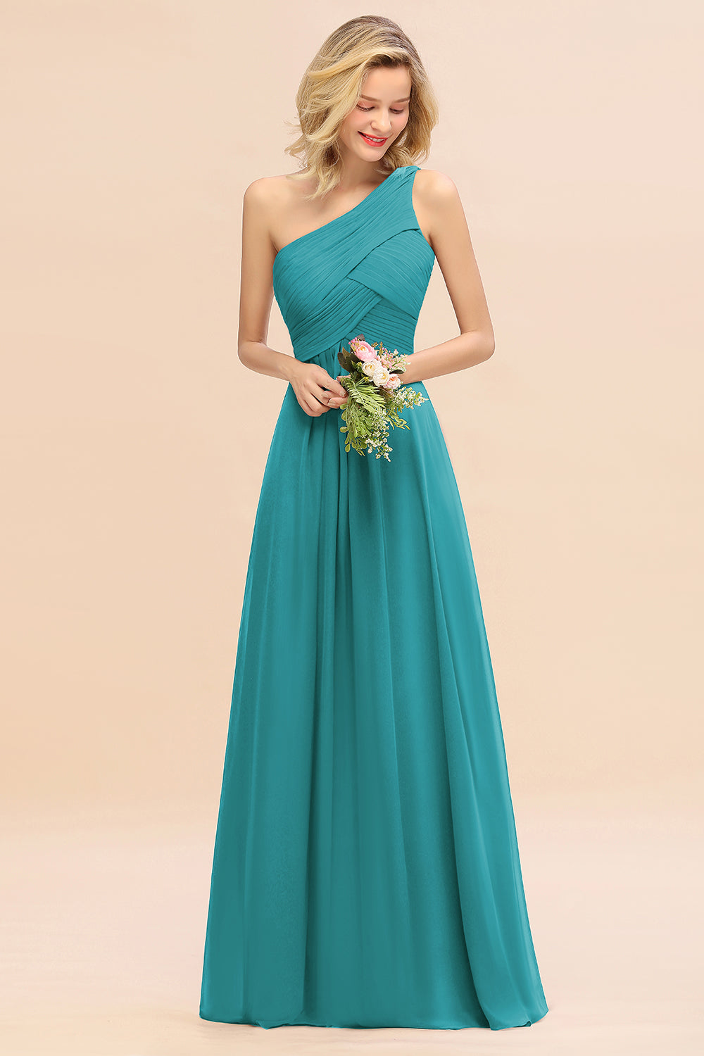 Chic One Shoulder Ruffle Grape Chiffon Bridesmaid Dresses Online-27dress