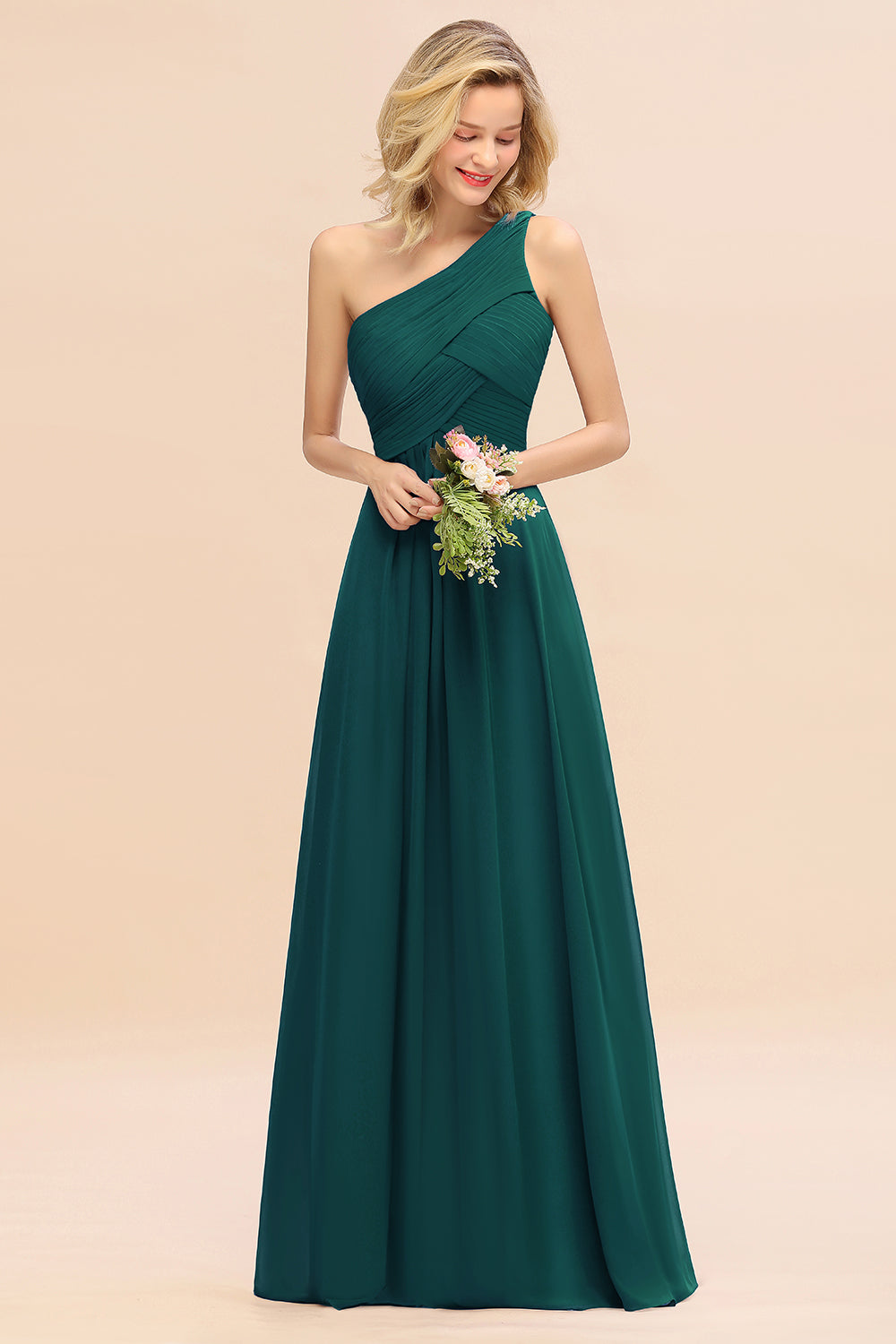 Chic One Shoulder Ruffle Grape Chiffon Bridesmaid Dresses Online-27dress