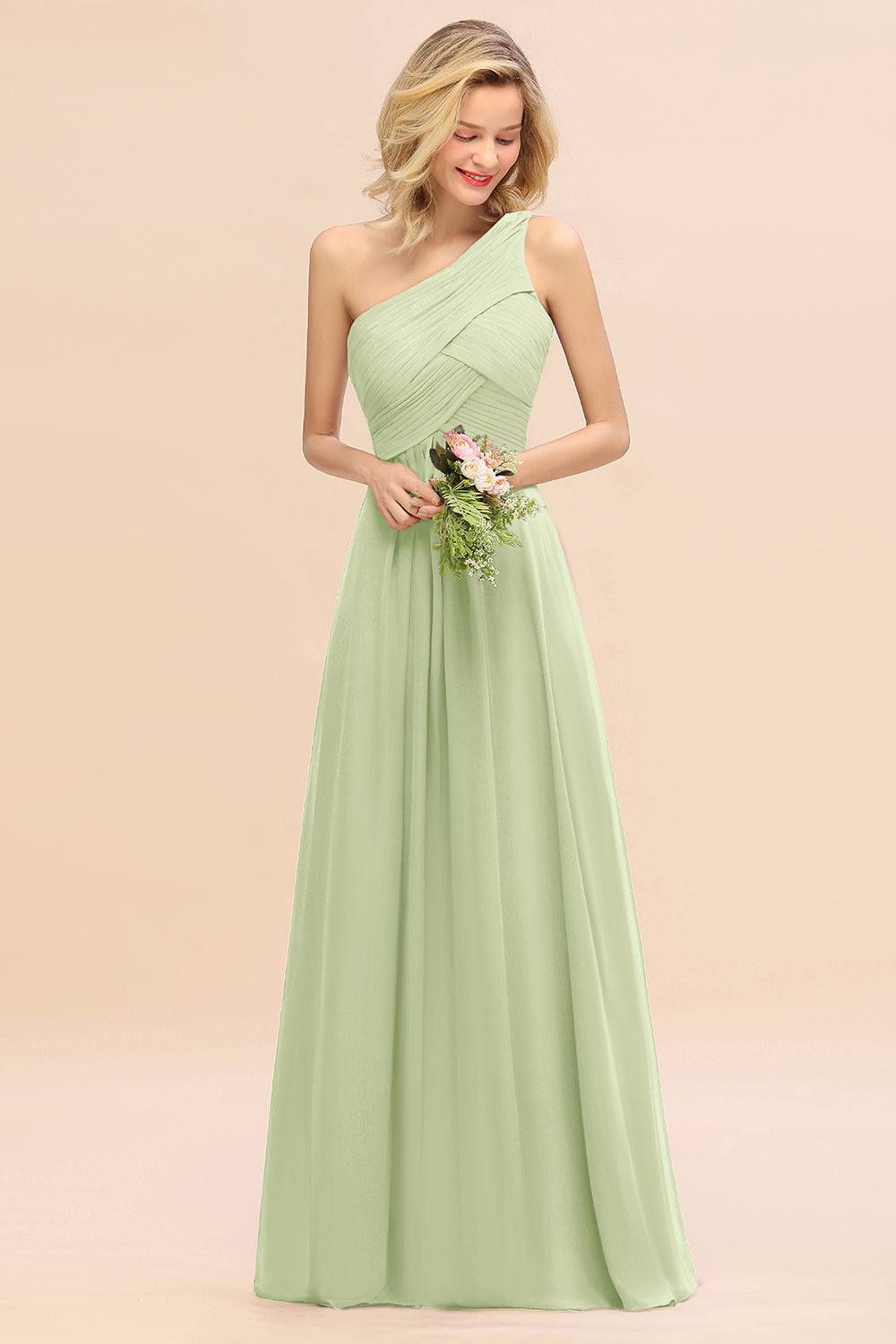 Chic One Shoulder Ruffle Grape Chiffon Bridesmaid Dresses Online-27dress