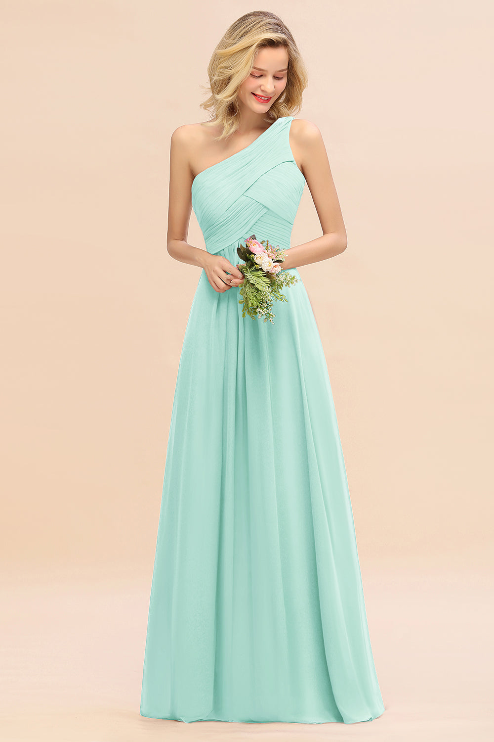 Chic One Shoulder Ruffle Grape Chiffon Bridesmaid Dresses Online-27dress