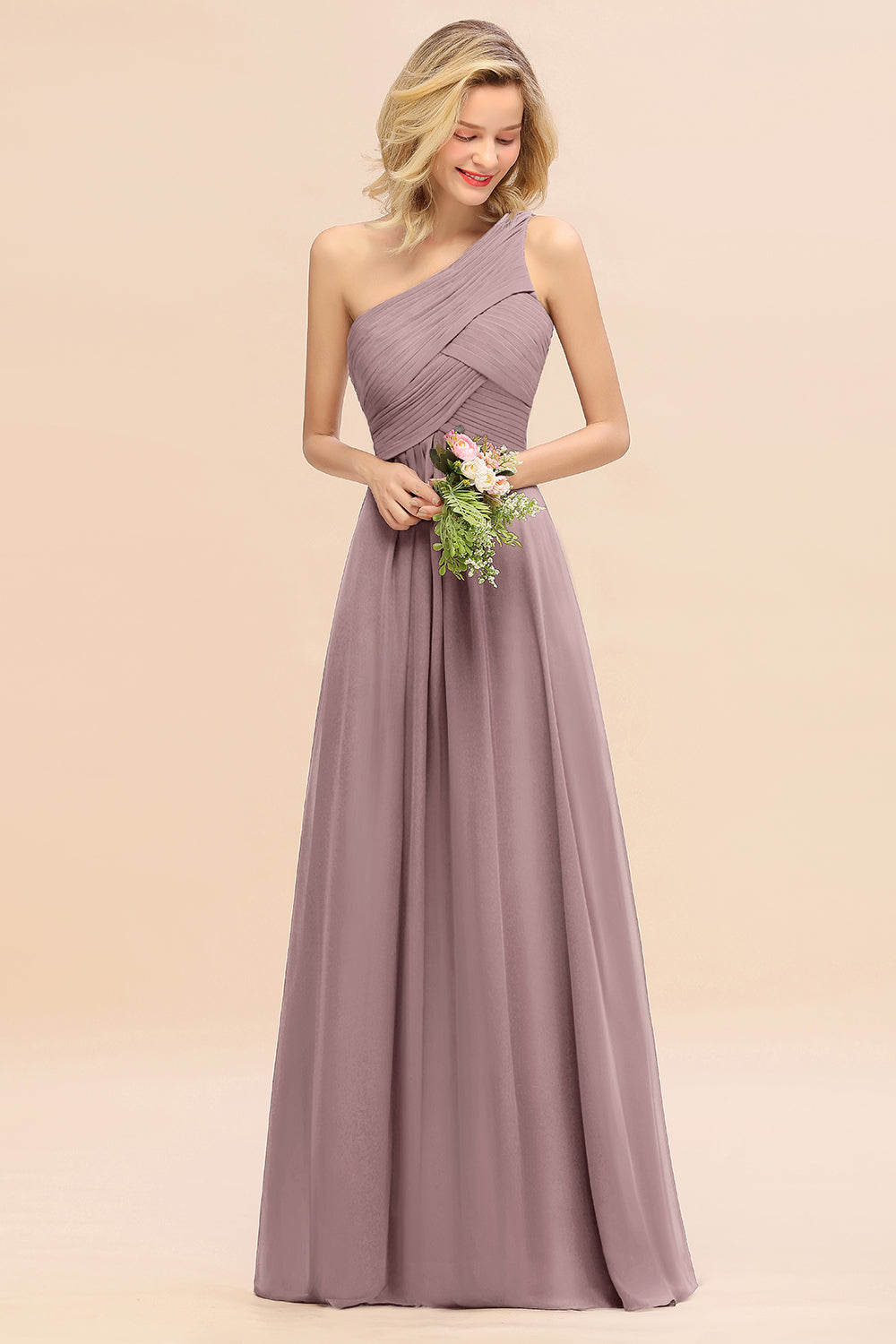 Chic One Shoulder Ruffle Grape Chiffon Bridesmaid Dresses Online-27dress