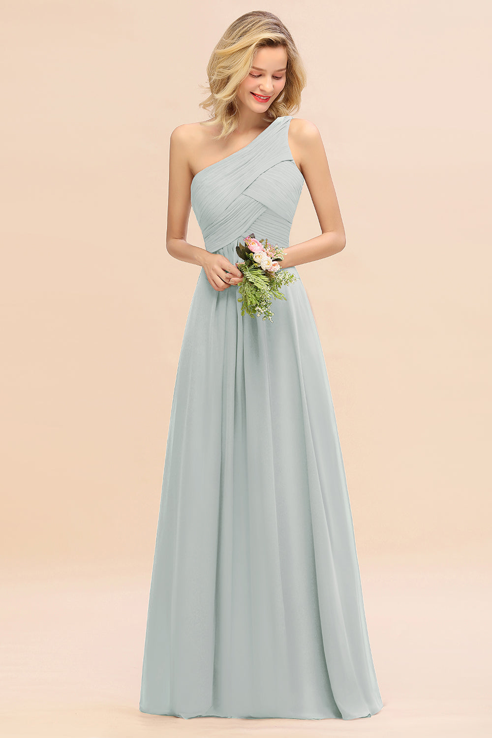 Chic One Shoulder Ruffle Grape Chiffon Bridesmaid Dresses Online-27dress