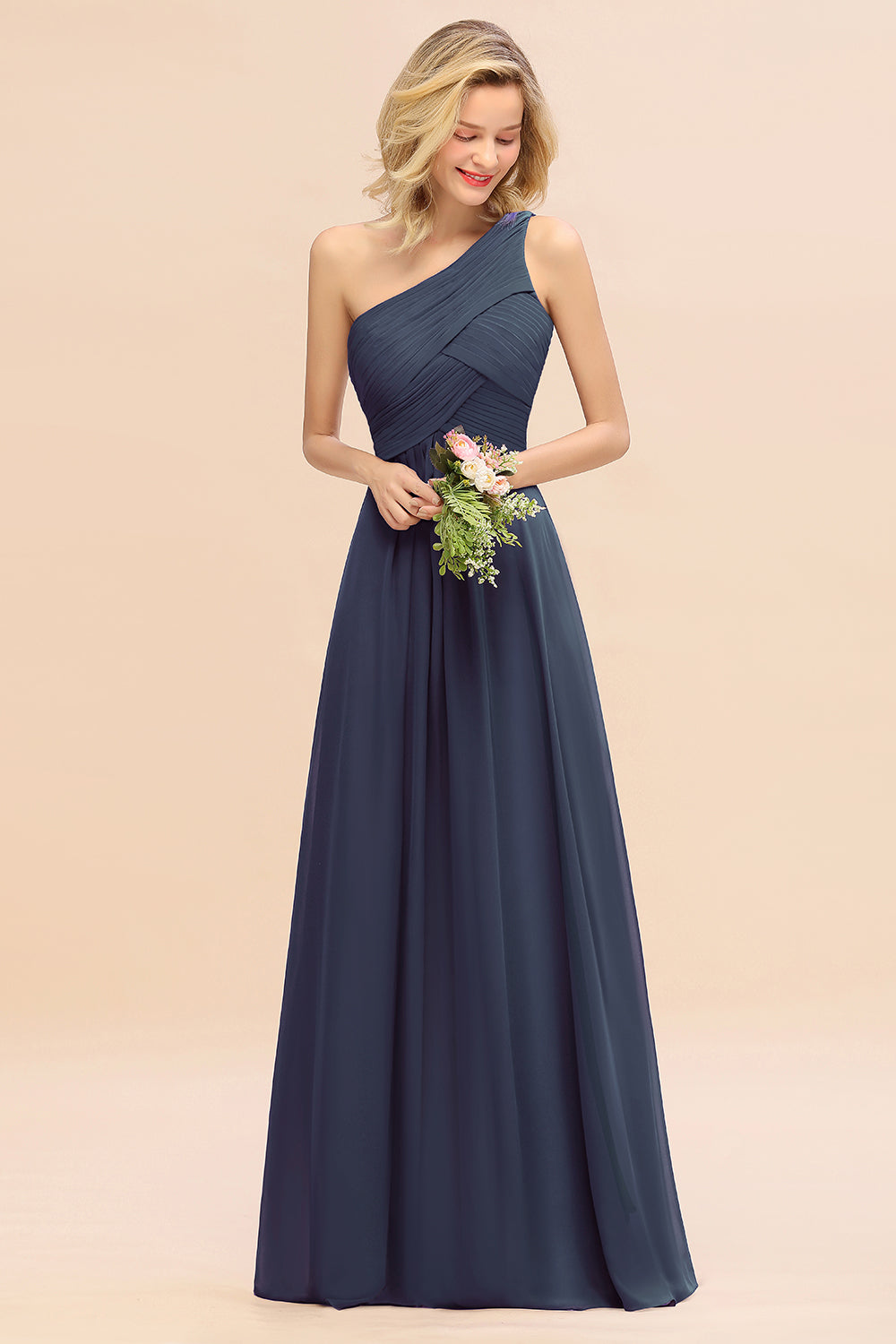 Chic One Shoulder Ruffle Grape Chiffon Bridesmaid Dresses Online-27dress