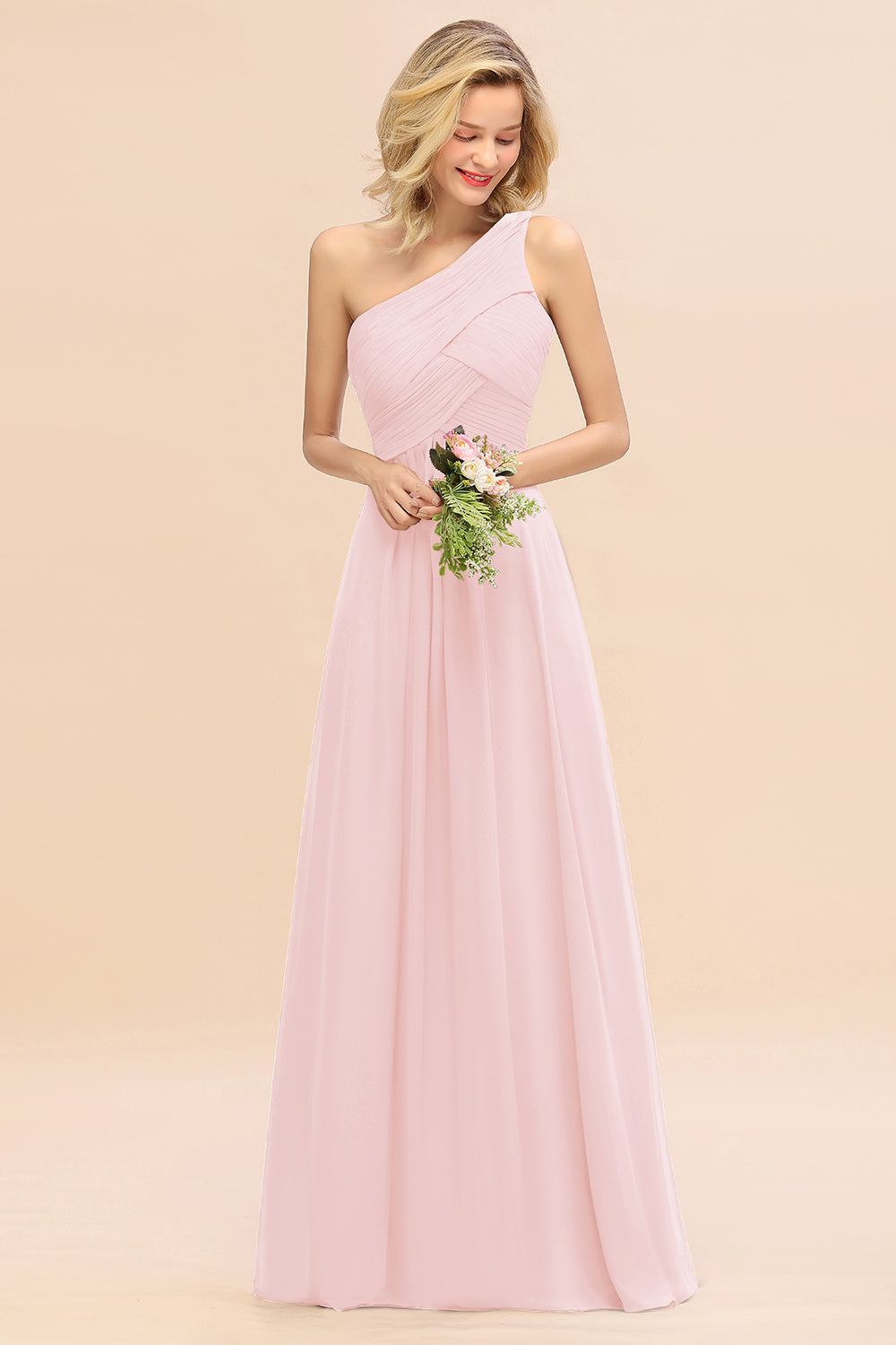 Chic One Shoulder Ruffle Grape Chiffon Bridesmaid Dresses Online-27dress