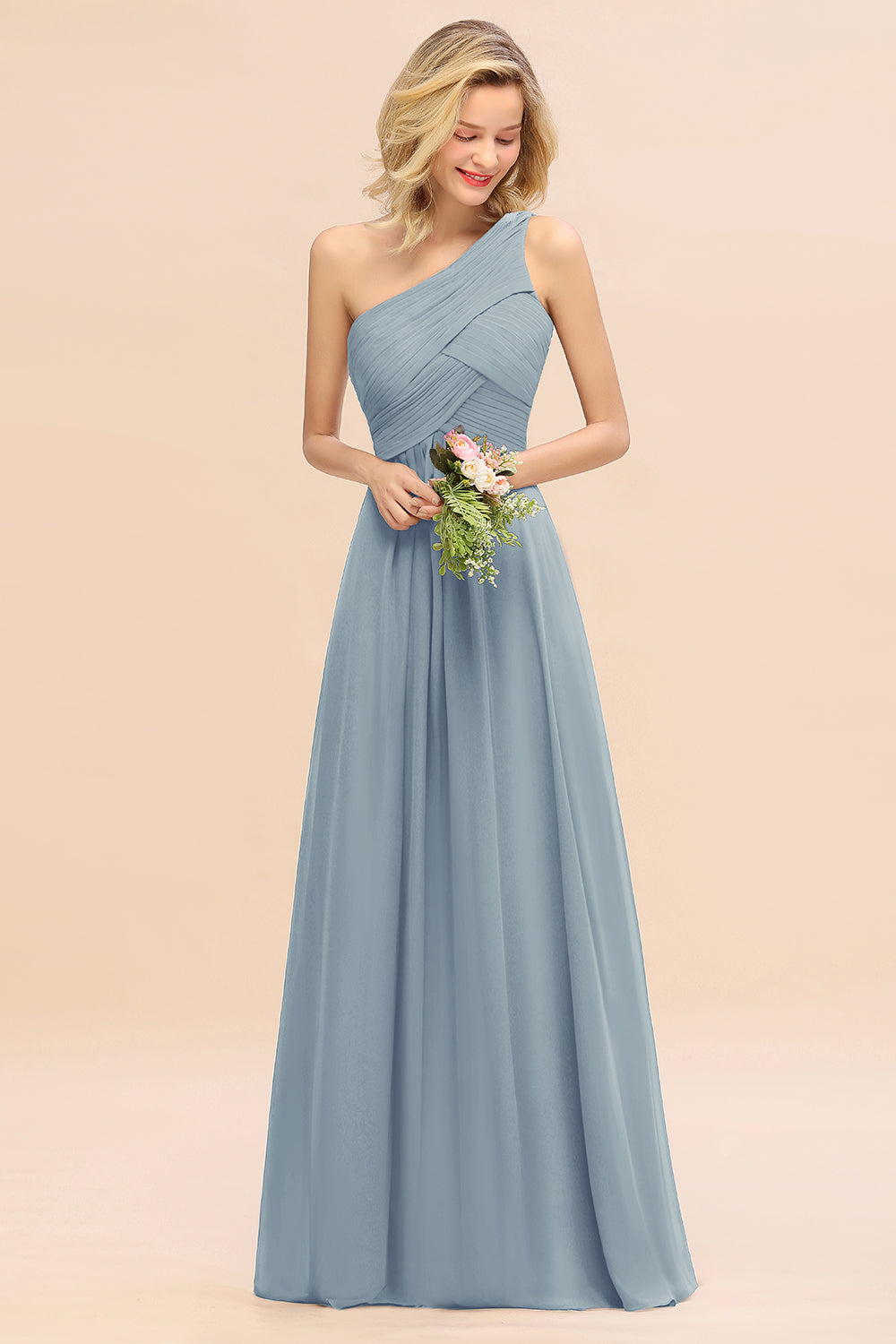 Chic One Shoulder Ruffle Grape Chiffon Bridesmaid Dresses Online-27dress
