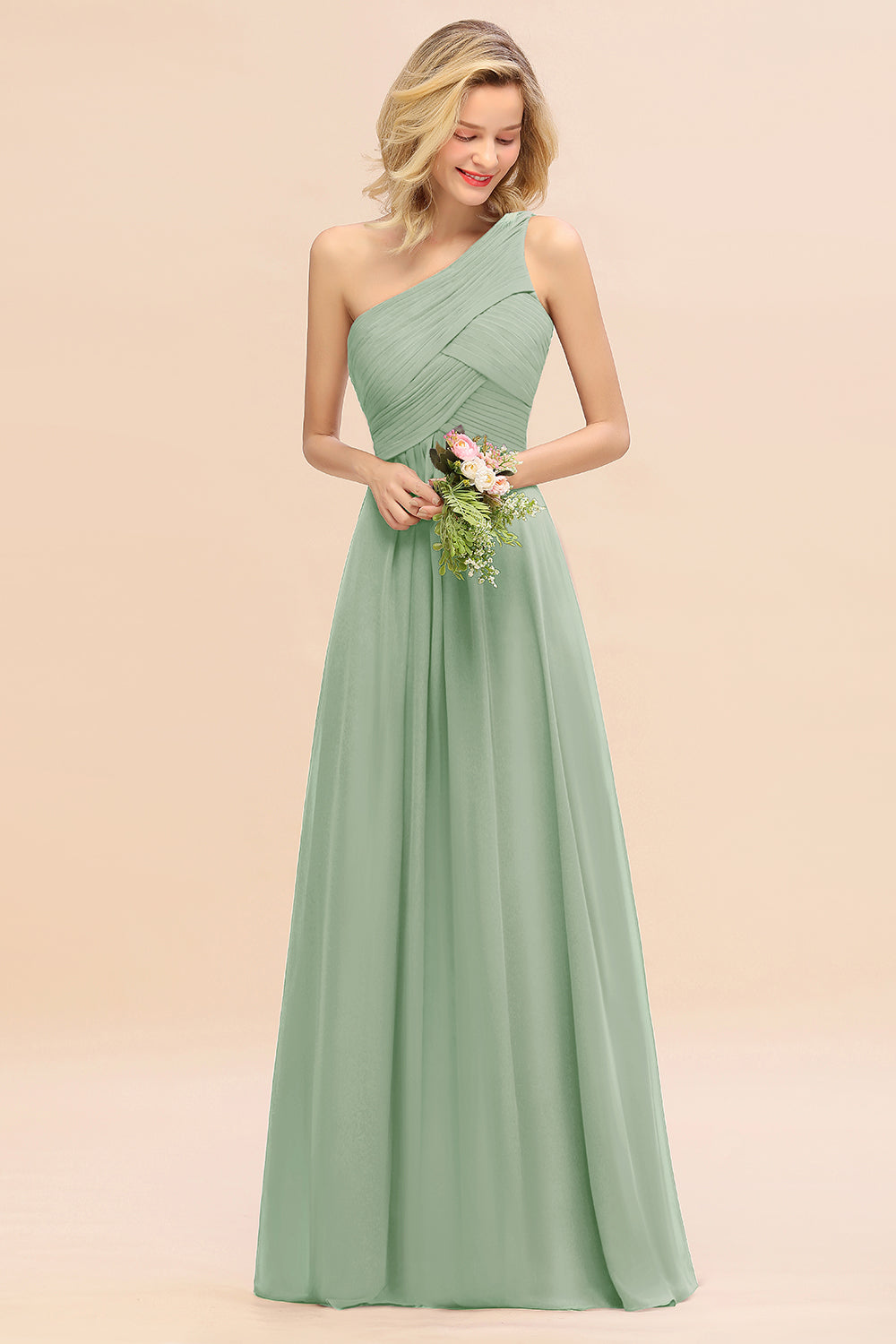 Chic One Shoulder Ruffle Grape Chiffon Bridesmaid Dresses Online-27dress