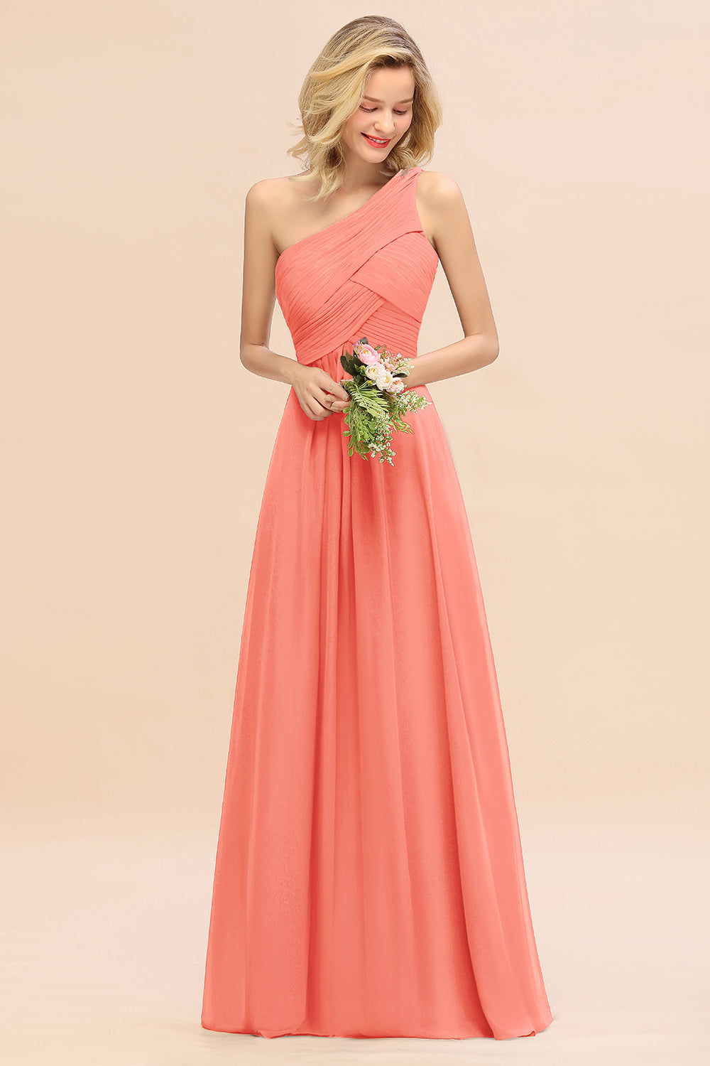 Chic One Shoulder Ruffle Grape Chiffon Bridesmaid Dresses Online-27dress