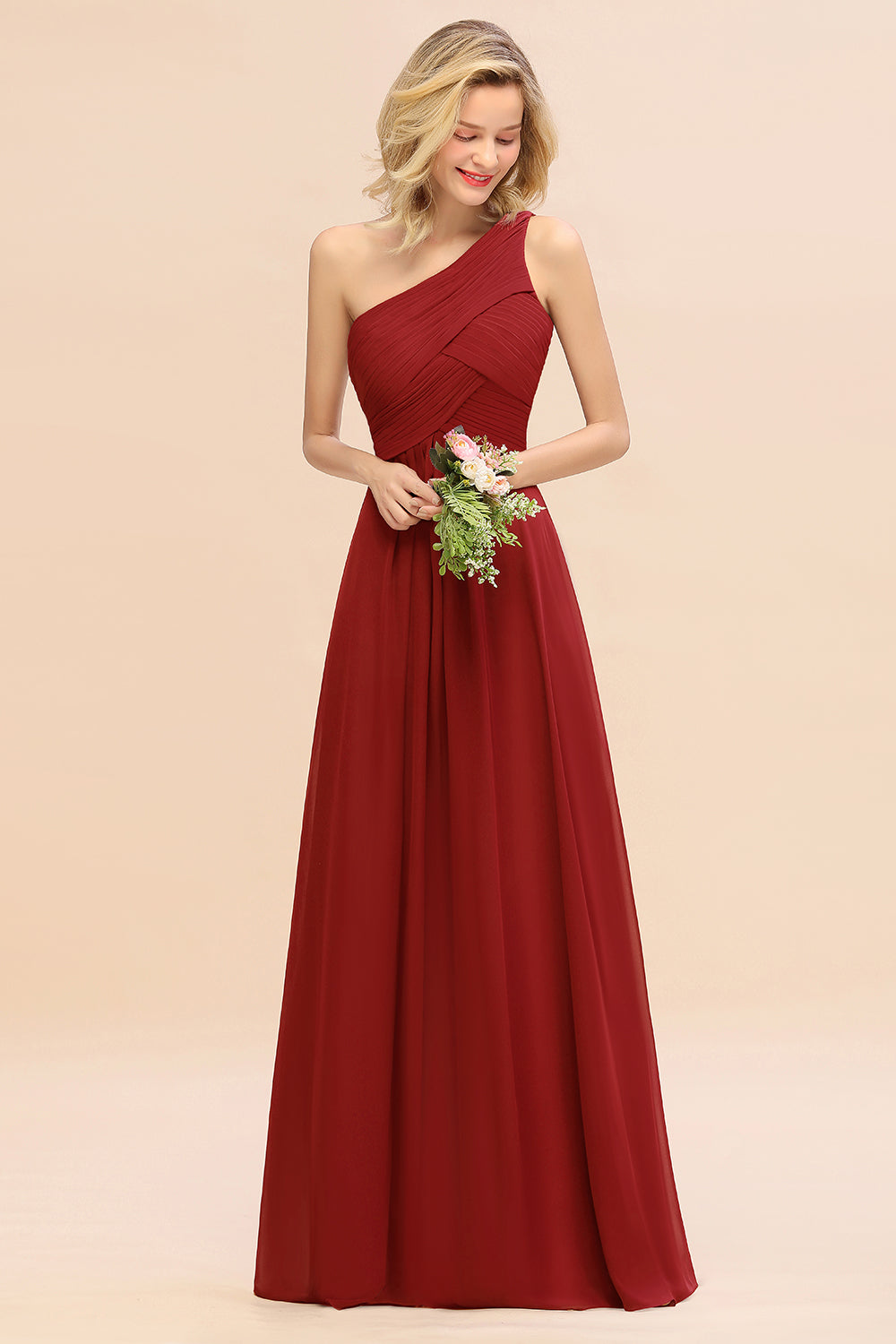 Chic One Shoulder Ruffle Grape Chiffon Bridesmaid Dresses Online-27dress