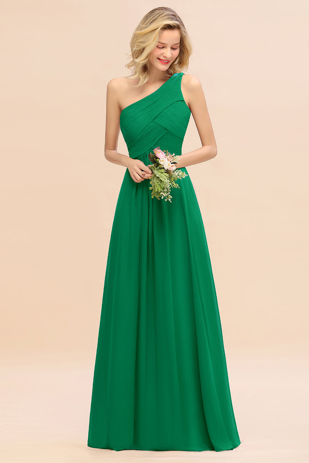 Chic One Shoulder Ruffle Grape Chiffon Bridesmaid Dresses Online-27dress