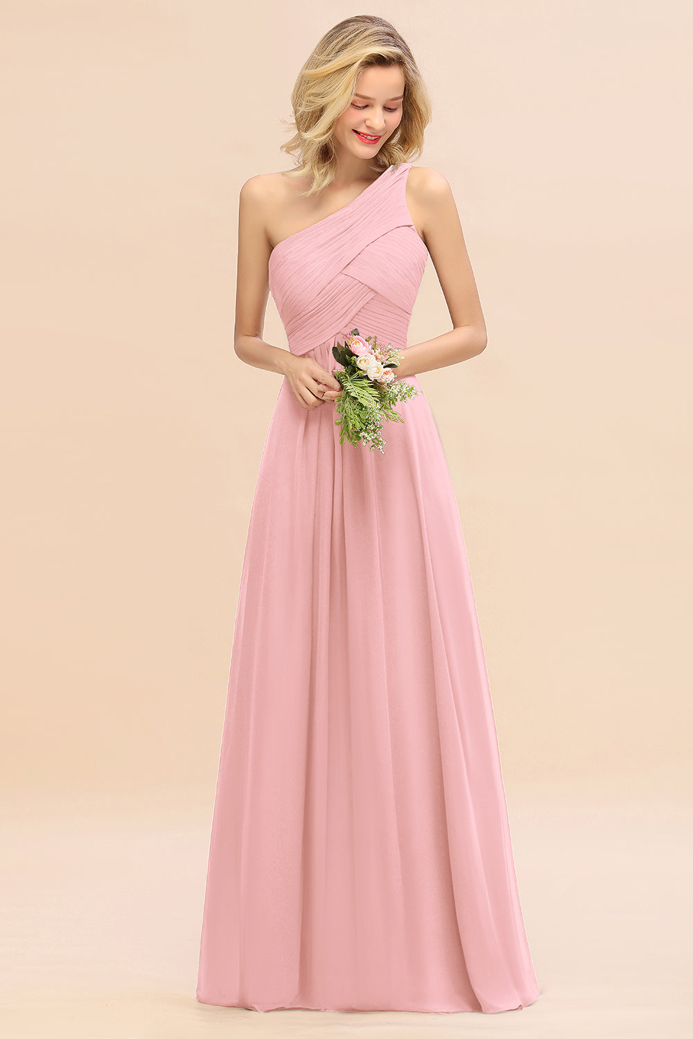 Chic One Shoulder Ruffle Grape Chiffon Bridesmaid Dresses Online-27dress