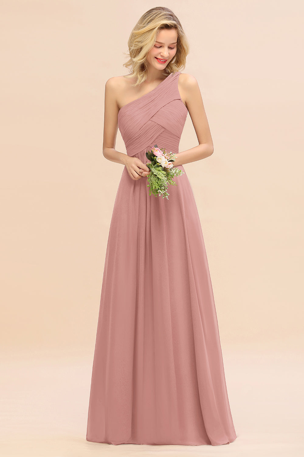 Chic One Shoulder Ruffle Grape Chiffon Bridesmaid Dresses Online-27dress