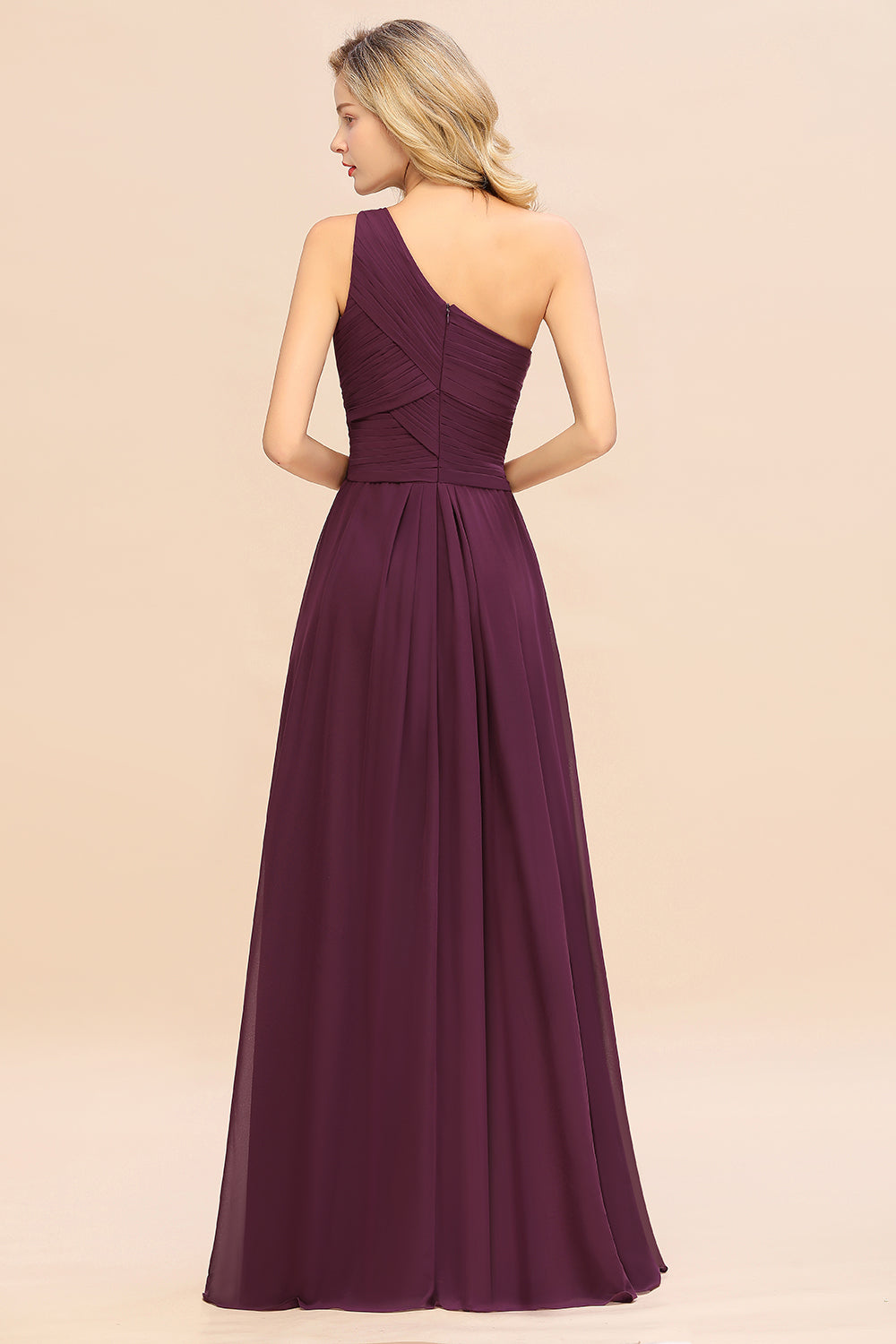 Chic One Shoulder Ruffle Grape Chiffon Bridesmaid Dresses Online-27dress