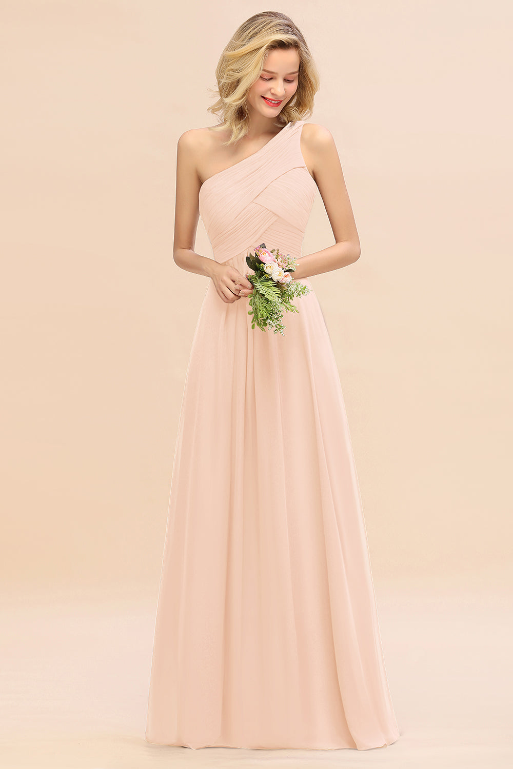 Chic One Shoulder Ruffle Grape Chiffon Bridesmaid Dresses Online-27dress