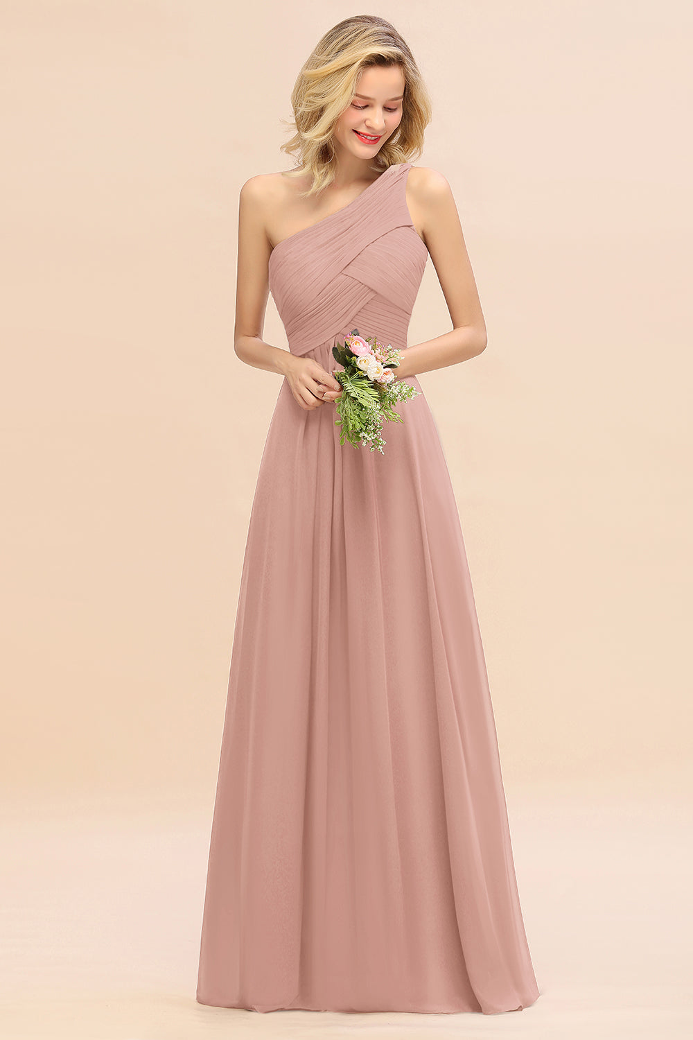 Chic One Shoulder Ruffle Grape Chiffon Bridesmaid Dresses Online-27dress
