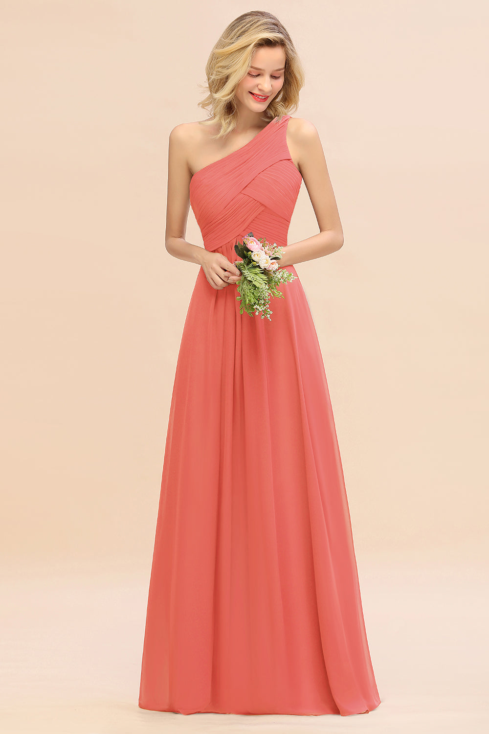Chic One Shoulder Ruffle Grape Chiffon Bridesmaid Dresses Online-27dress