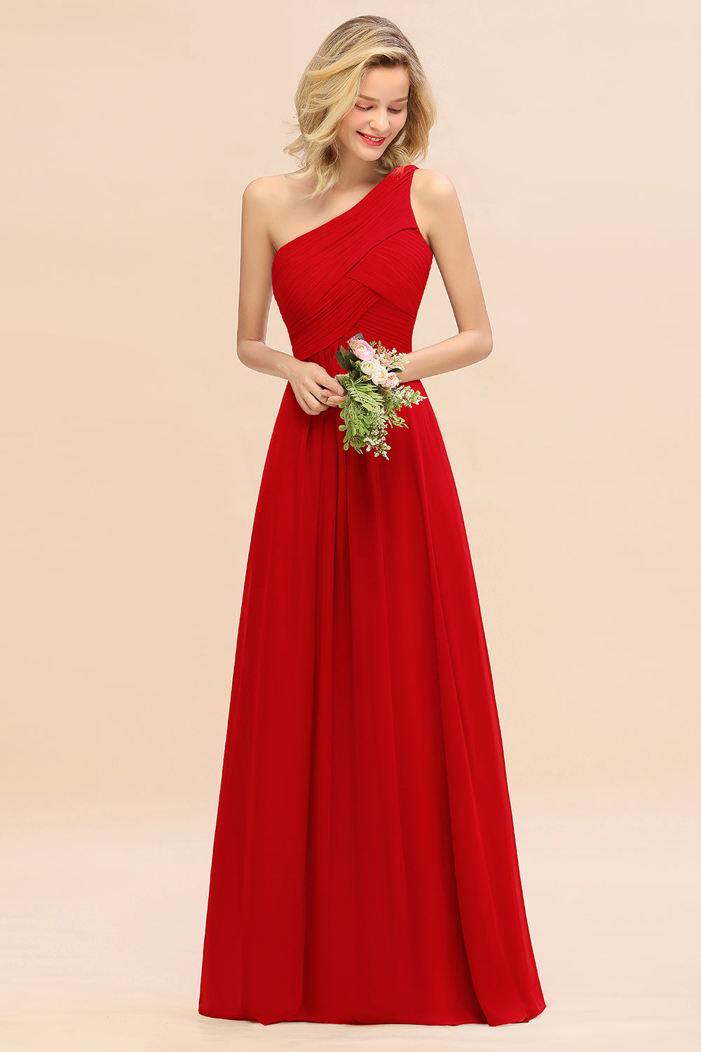 Chic One Shoulder Ruffle Grape Chiffon Bridesmaid Dresses Online-27dress