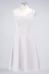 Chic One-Shoulder Short Burgundy Affordable Bridesmaid Dress with Ruffle-27dress