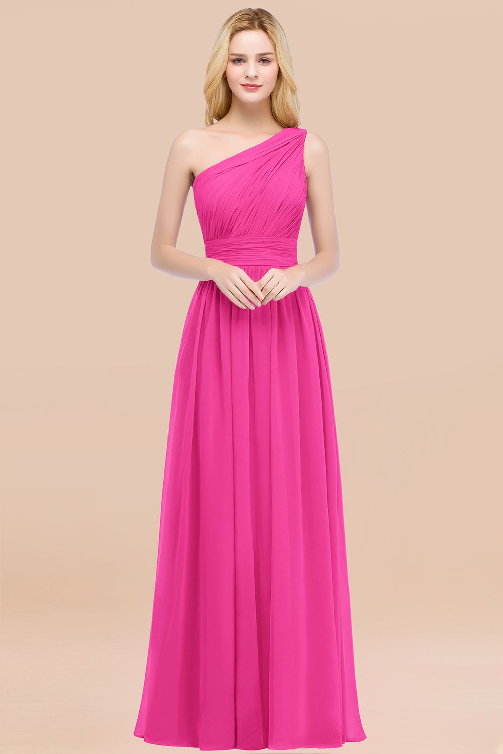 Load image into Gallery viewer, Chic One-shoulder Sleeveless Burgundy Chiffon Bridesmaid Dresses Online-27dress

