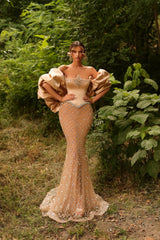 27DRESS Chic Puff Sleeves Mermaid Floor-length Sequined Evening Dresses