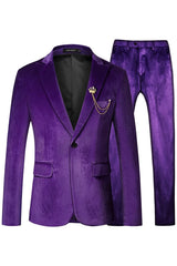 Chic Purple Peaked Lapel Velvet Men Suits For Prom