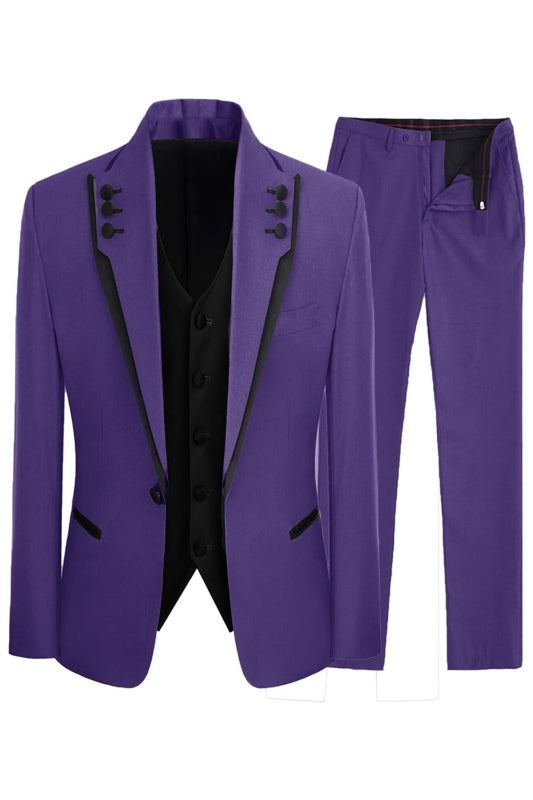 Chic Purple Shawl Lapel Three Pieces Men Suits For Prom