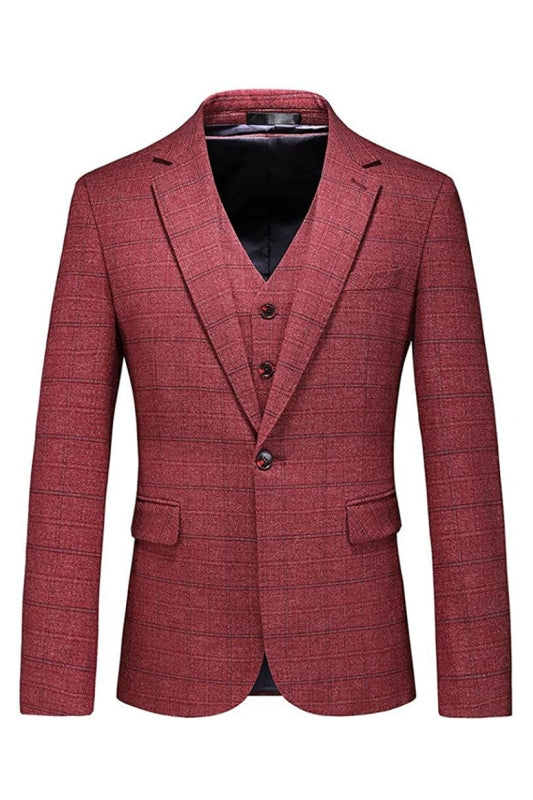 Chic Notched Lapel Three Pieces Men Red Prom Suits