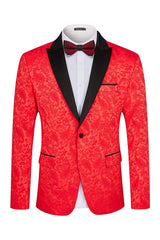 Chic Peaked Lapel Two Pieces Jacquard Red Prom Suits For Men