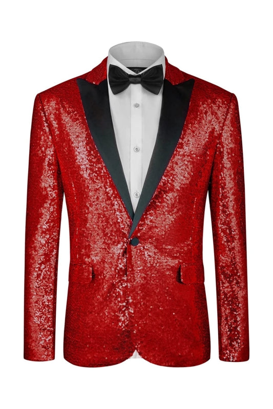 Chic Peaked Lapel Two Pieces Sequins Red Prom Suits