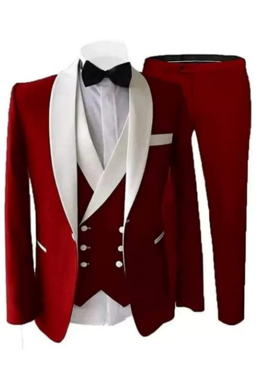 Chic Shawl Lapel Three Pieces Red Wedding Suits
