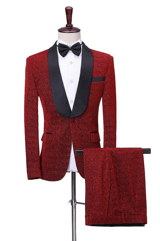 Chic Shawl Lapel Two Pieces Red Wedding Suits For Men