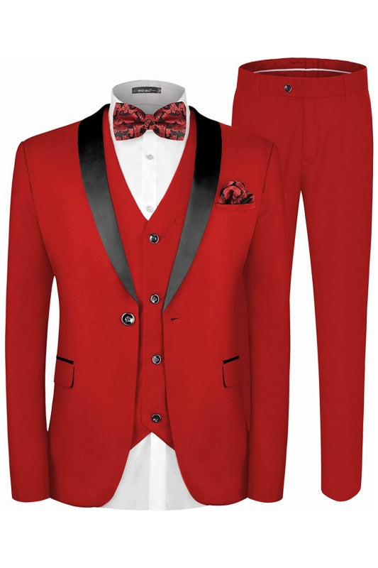 Chic Red Three Pieces Shawl Lapel Men Suits For Wedding