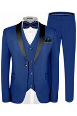Chic Royal Blue Three Pieces Shawl Lapel Wedding Men Suits